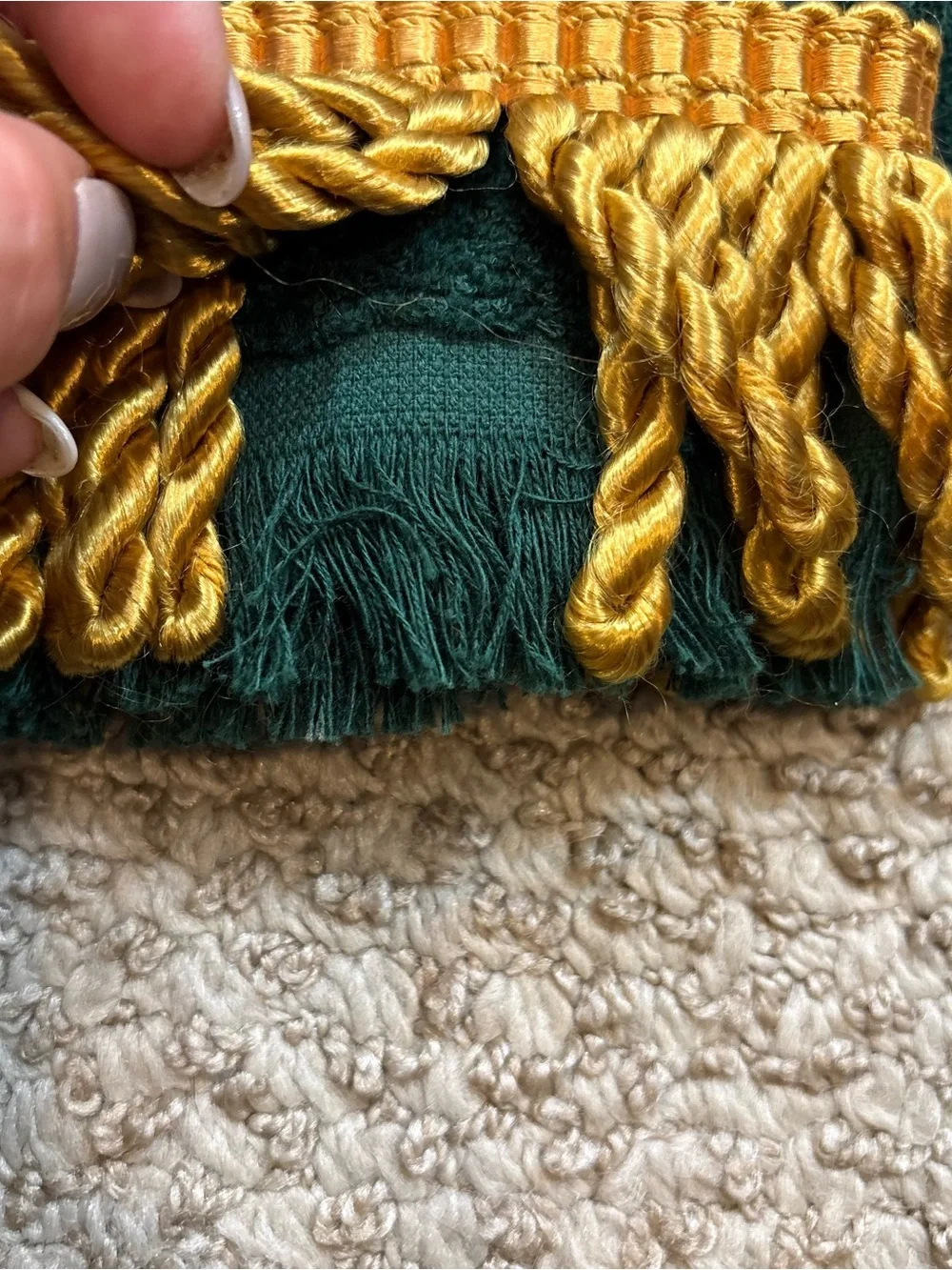 Brand new with Tags Vintage Vohann brand Green Hand‎ Towel with Gold Cord Fringe